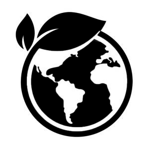 Black and white artwork of the Earth attached with a leaf