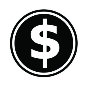 Artwork of a white dollar sign inside a black circle